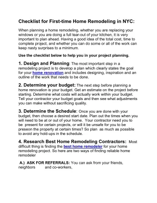 Checklist for First-time Home Remodeling in NYC