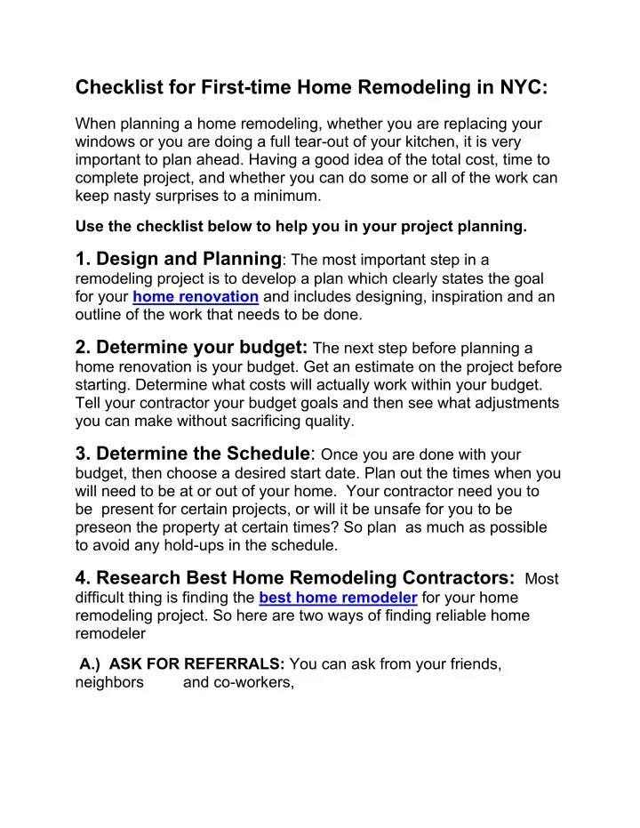 checklist for first time home remodeling in nyc