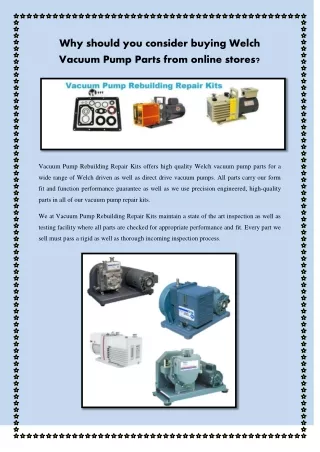 Why should you consider buying Welch Vacuum Pump Parts from online stores?