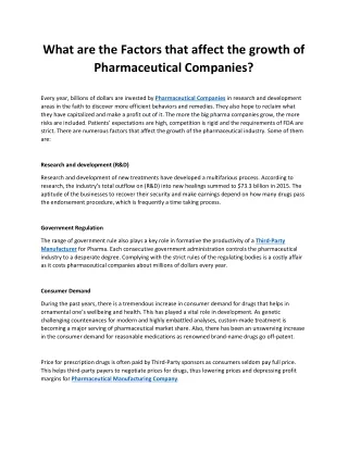 What are the Factors that affect the growth of Pharmaceutical Companies?