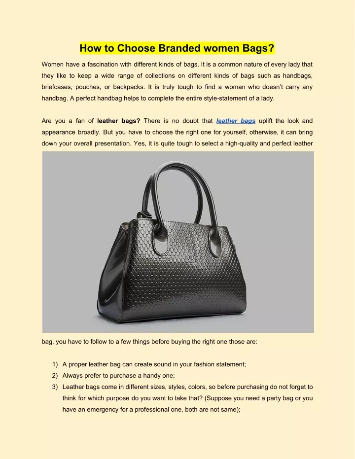how to choose branded women bags