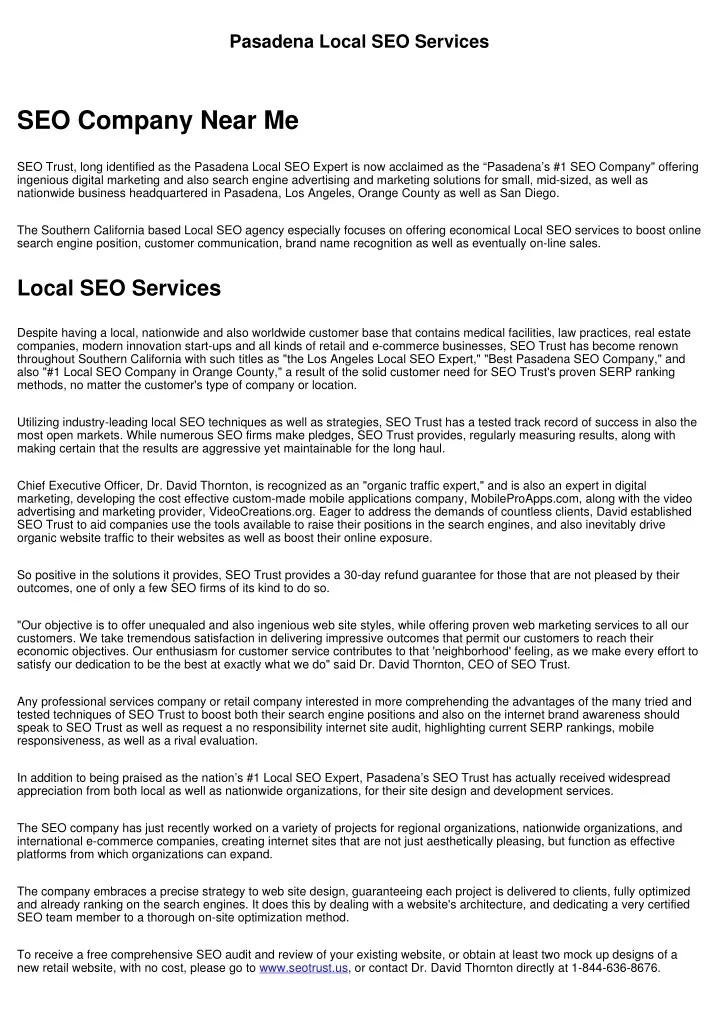 pasadena local seo services