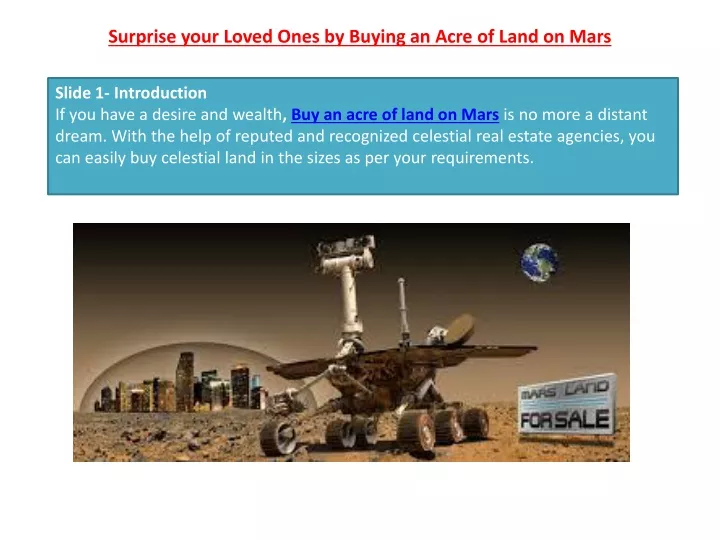 surprise your loved ones by buying an acre of land on mars