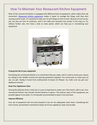 How To Maintain Your Restaurant Kitchen Equipment