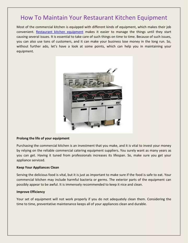 how to maintain your restaurant kitchen equipment