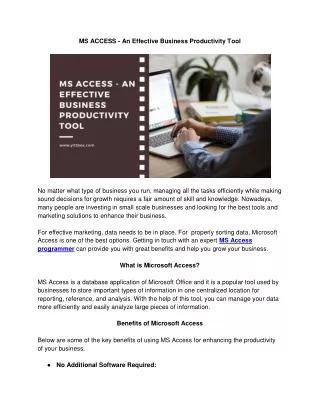 MS ACCESS - An Effective Business Productivity Tool