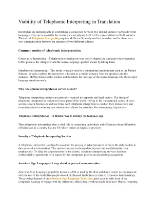 viability of telephonic interpreting