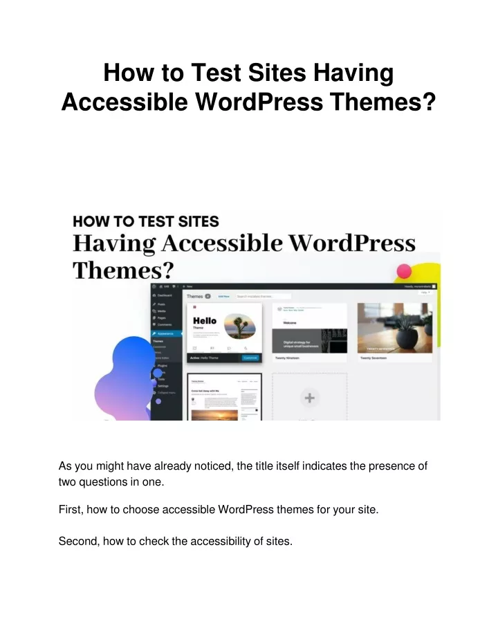 how to test sites having accessible wordpress themes