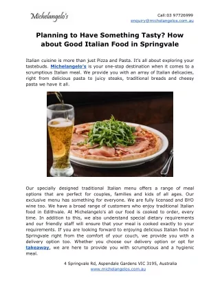 Planning to Have Something Tasty? How about Good Italian Food in Springvale