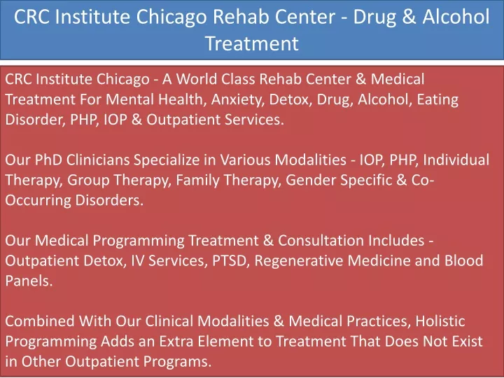 crc institute chicago rehab center drug alcohol
