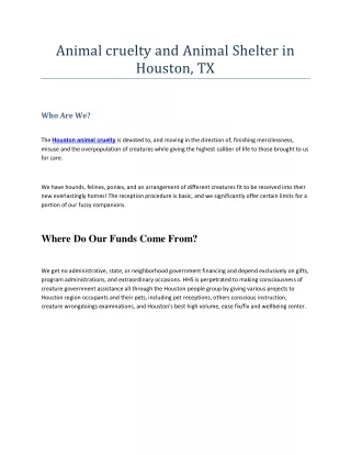 Animal cruelty and Animal Shelter in Houston, TX