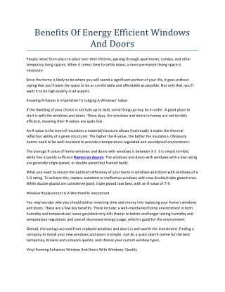 benefits of energy efficient windows and doors