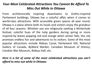 Four Most Celebrated Attractions You Cannot Be Afford To Miss Out While in Ottawa