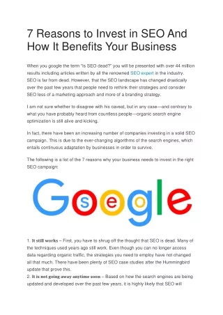 7 Reasons to Invest in SEO And How It Benefits Your Business