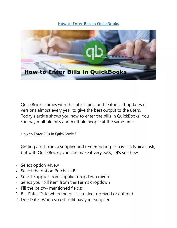how to enter bills in quickbooks