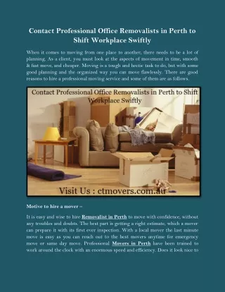 Contact Professional Office Removalists in Perth to Shift Workplace Swiftly