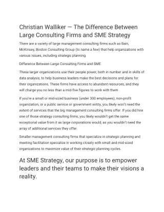 Christian Walliker — The Difference Between  Large Consulting Firms and SME Strategy 