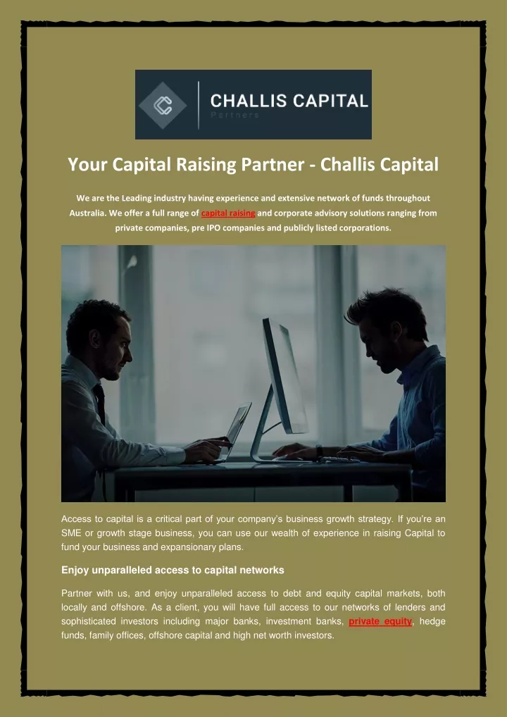 your capital raising partner challis capital