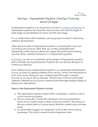 DevOps - Deployment Pipeline | DevOps Training -  World Of Agile
