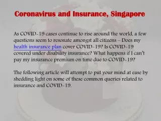 Covid-19 and Insuranc Singapore