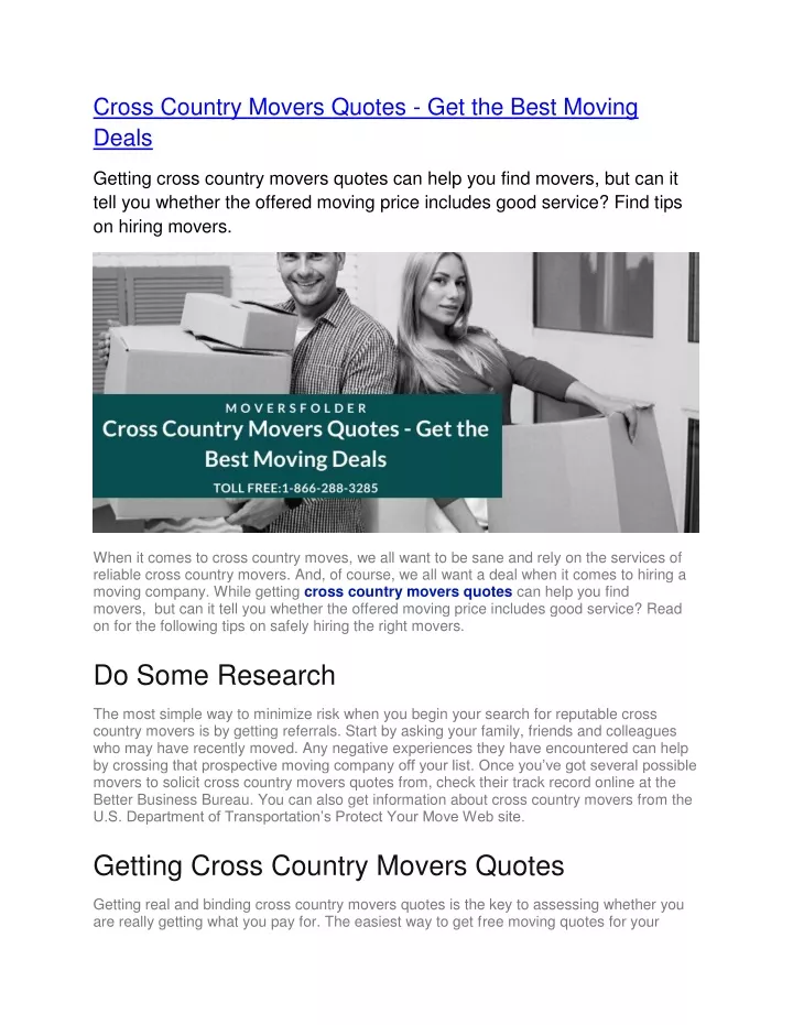 cross country movers quotes get the best moving