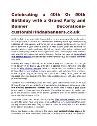 Celebrating a 40th Or 50th Birthday with a Grand Party and Banner Decorationscustombirthdaybanners. co.uk