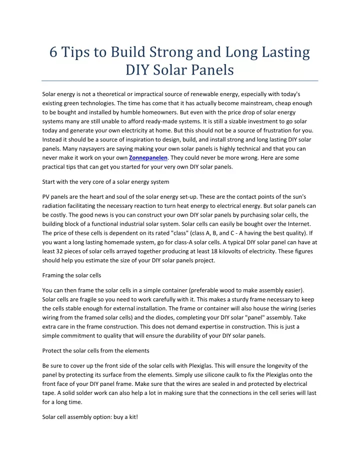 6 tips to build strong and long lasting diy solar