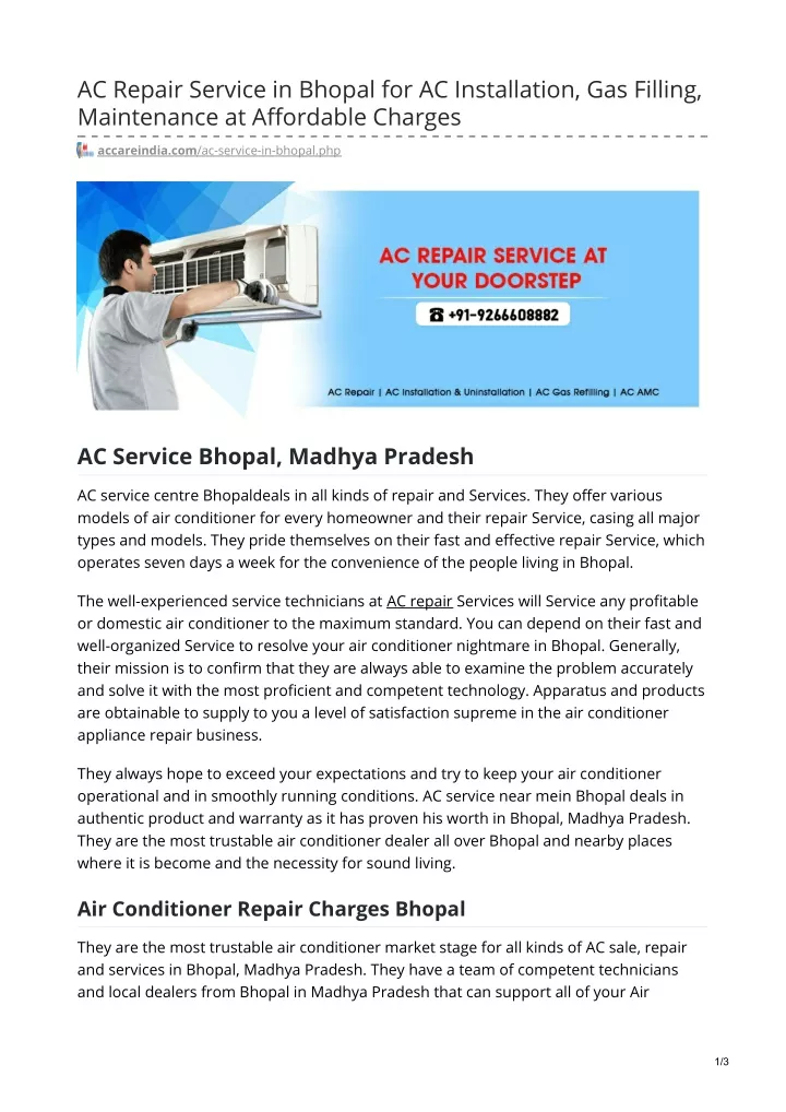 ac repair service in bhopal for ac installation