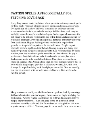 casting spells astrologically for fetching love