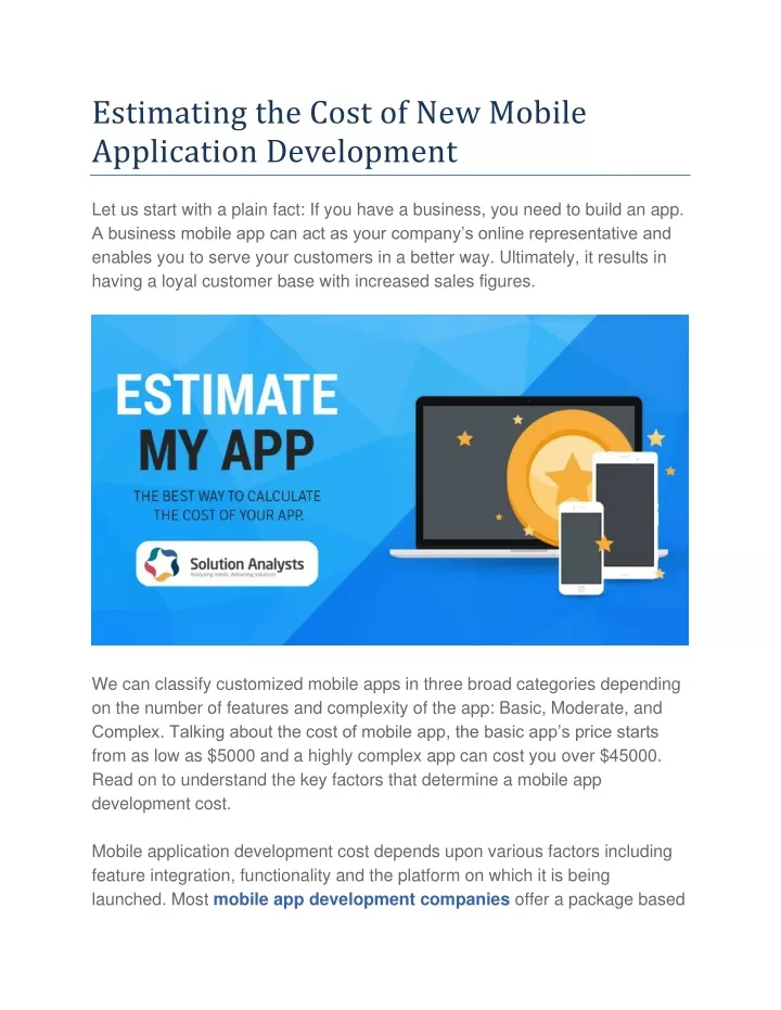 estimating the cost of new mobile application