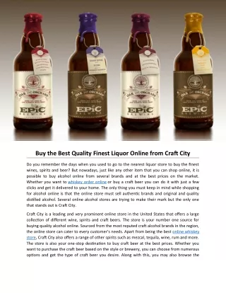Buy the Best Quality Finest Liquor Online from Craft City