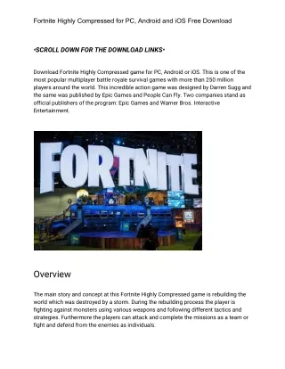 Fortnite Highly Compressed for PC, Android and IOS Free Download