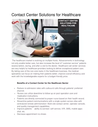 Benefits of a Contact Center for the Healthcare Sector