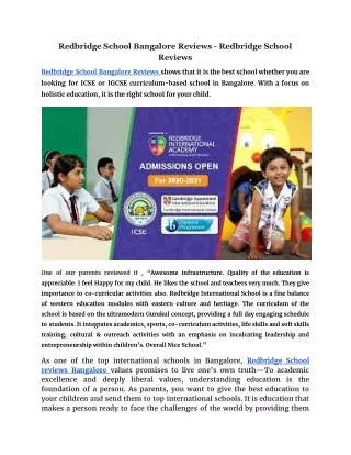 Redbridge School Bangalore Reviews - Redbridge School Reviews