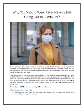 Why You Should Wear Face Mask while Going Out in COVID-19?
