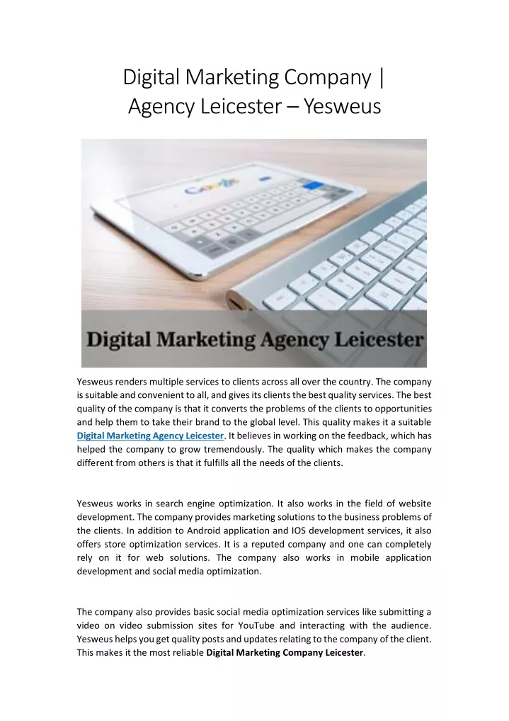 digital marketing company agency leicester yesweus