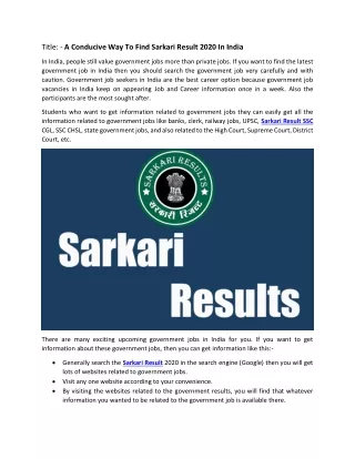 A Conducive Way To Find Sarkari Result 2020 In India