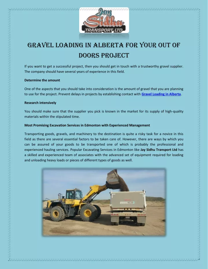 gravel loading in alberta for your out of doors