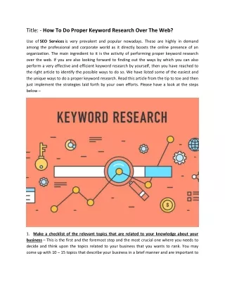 How To Do Proper Keyword Research Over The Web?
