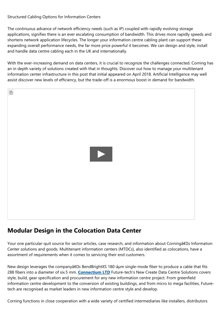 structured cabling options for information centers