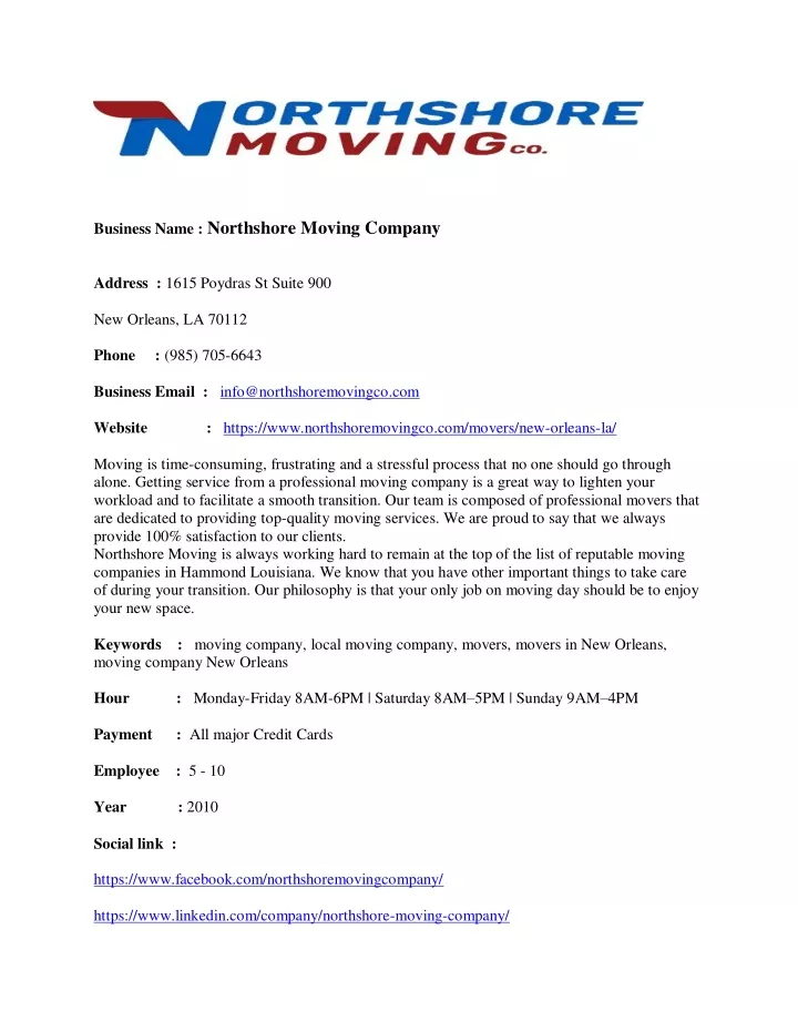 business name northshore moving company