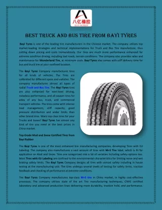 Best Truck and Bus Tire from Bayi Tyres