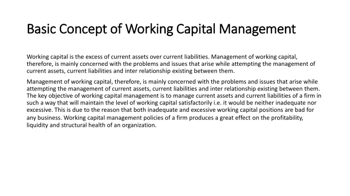 basic concept of working capital management