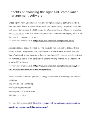 Benefits of choosing the right GRC compliance management software