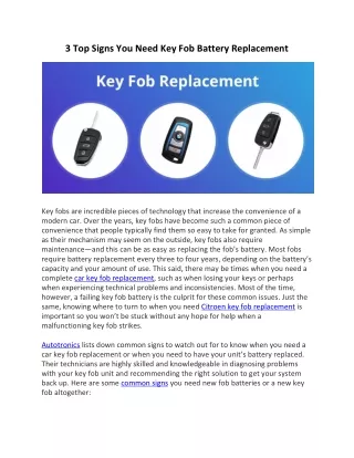 3 Top Signs You Need Key Fob Battery Replacement