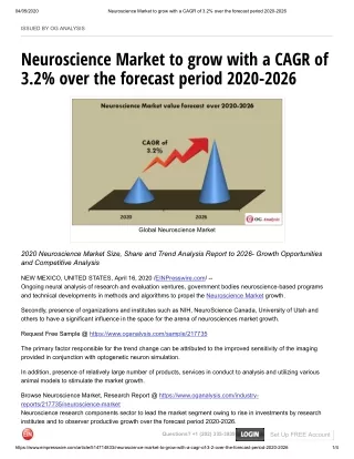 Neuroscience Market to grow with a CAGR of 3.2% over the forecast period 2020-2026