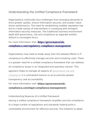 Understanding the Unified Compliance Framework