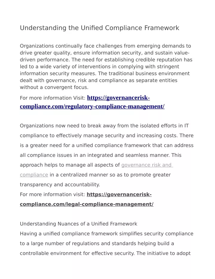 understanding the unified compliance framework