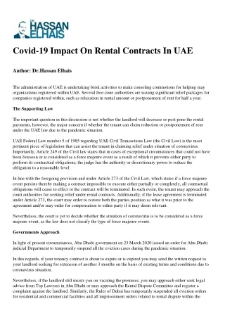 Covid-19 Impact On Rental Contracts In UAE