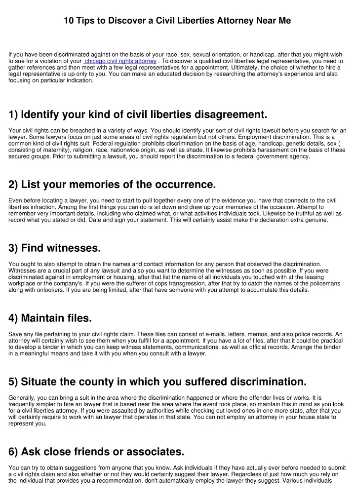 10 tips to discover a civil liberties attorney